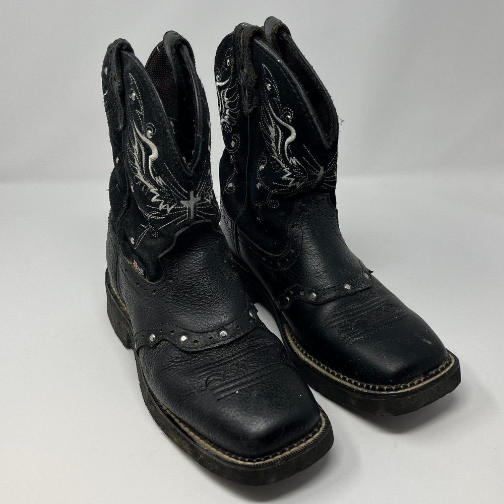 Justin Boots Black Studded Western Ankle Boots